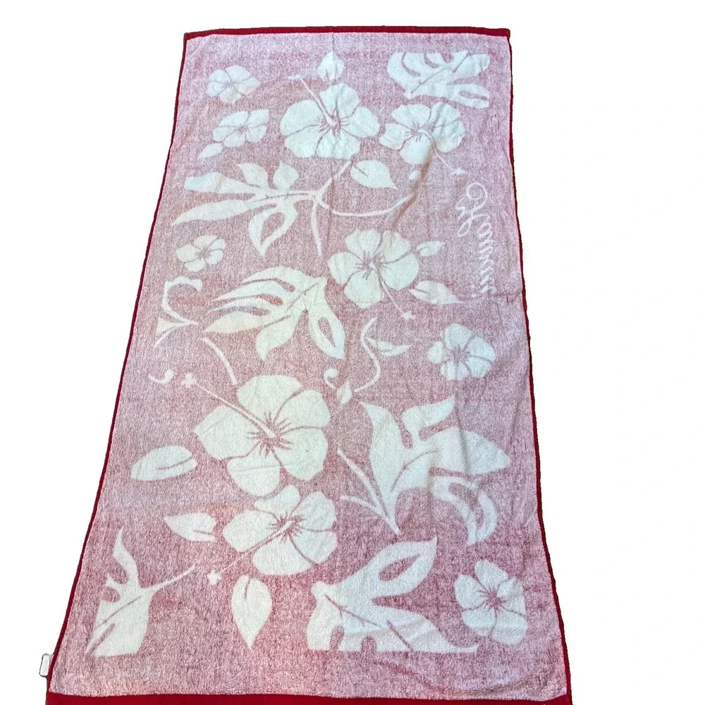 Hawaii Vintage Beach Towel Hawaiian Islands Cotton Red Souvenir 31x58